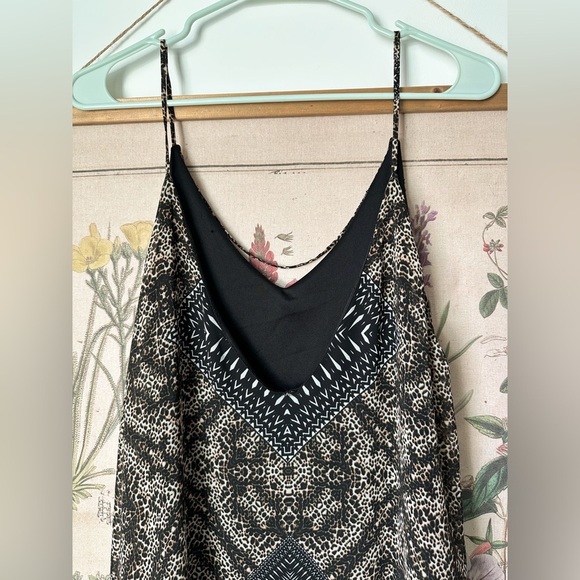 ASTR Sleeveless Leopard Boho Sheath Geometric Maxi Dress Brown Black Large - Picture 6 of 12